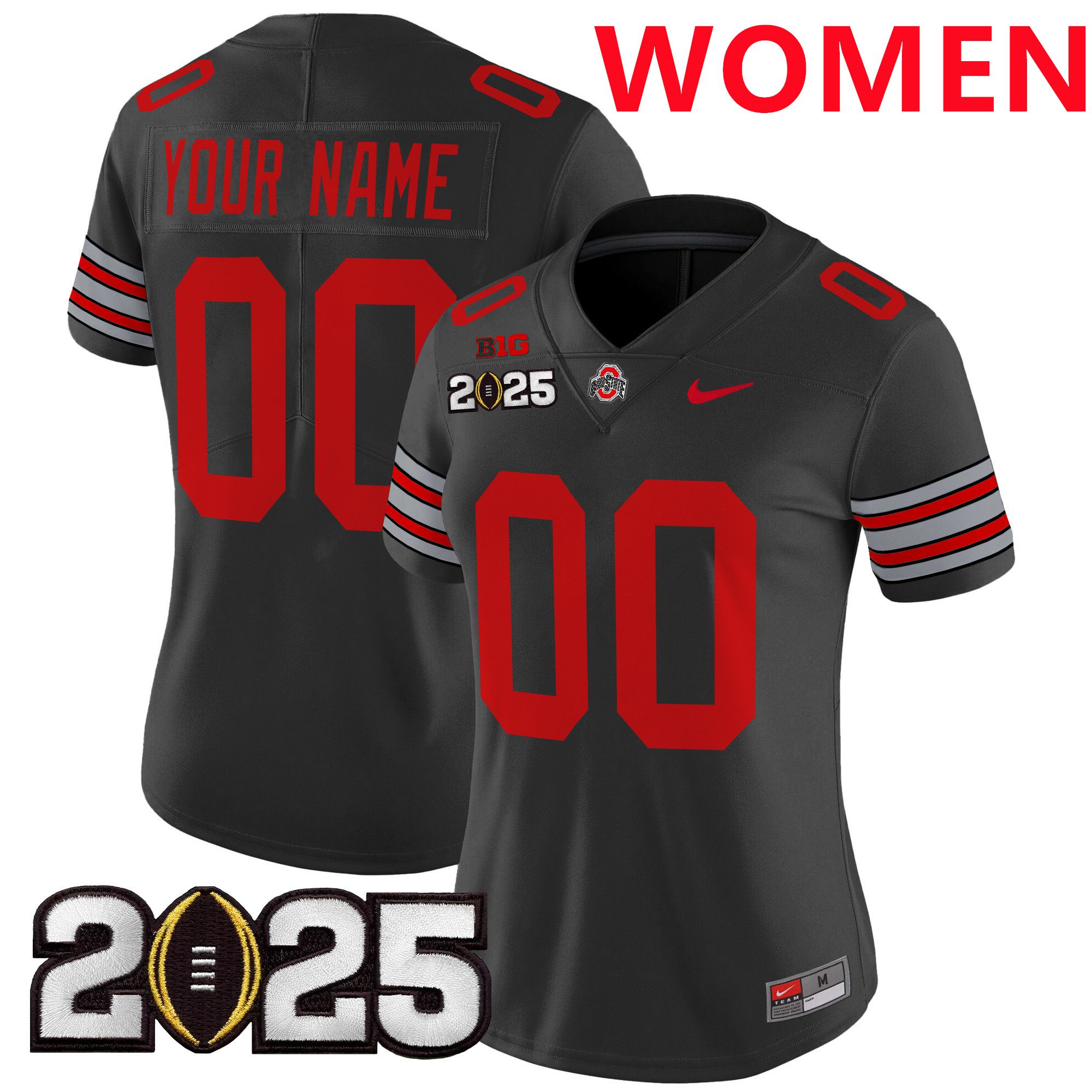 Women Ohio State Buckeyes Black 2025 CFP Final Patch Vapor Limited Custom NCAA Jersey->customized ncaa jersey->Custom Jersey